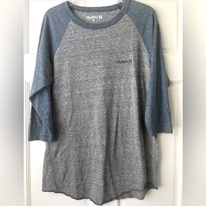 Hurley Men’s Heather Gray and Denim Blue Raglan Tee